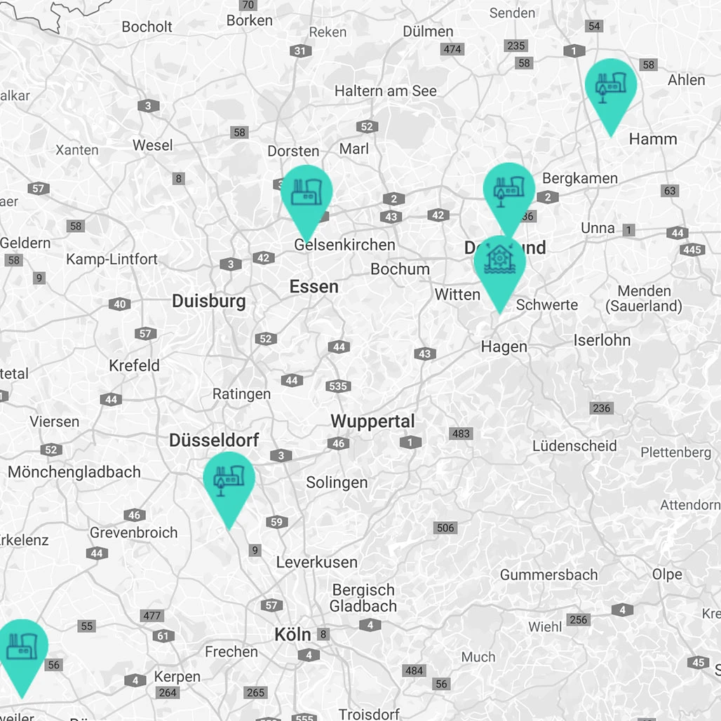 RWE Stromerzeugung Web-App Energiequellen Pins mit Icons