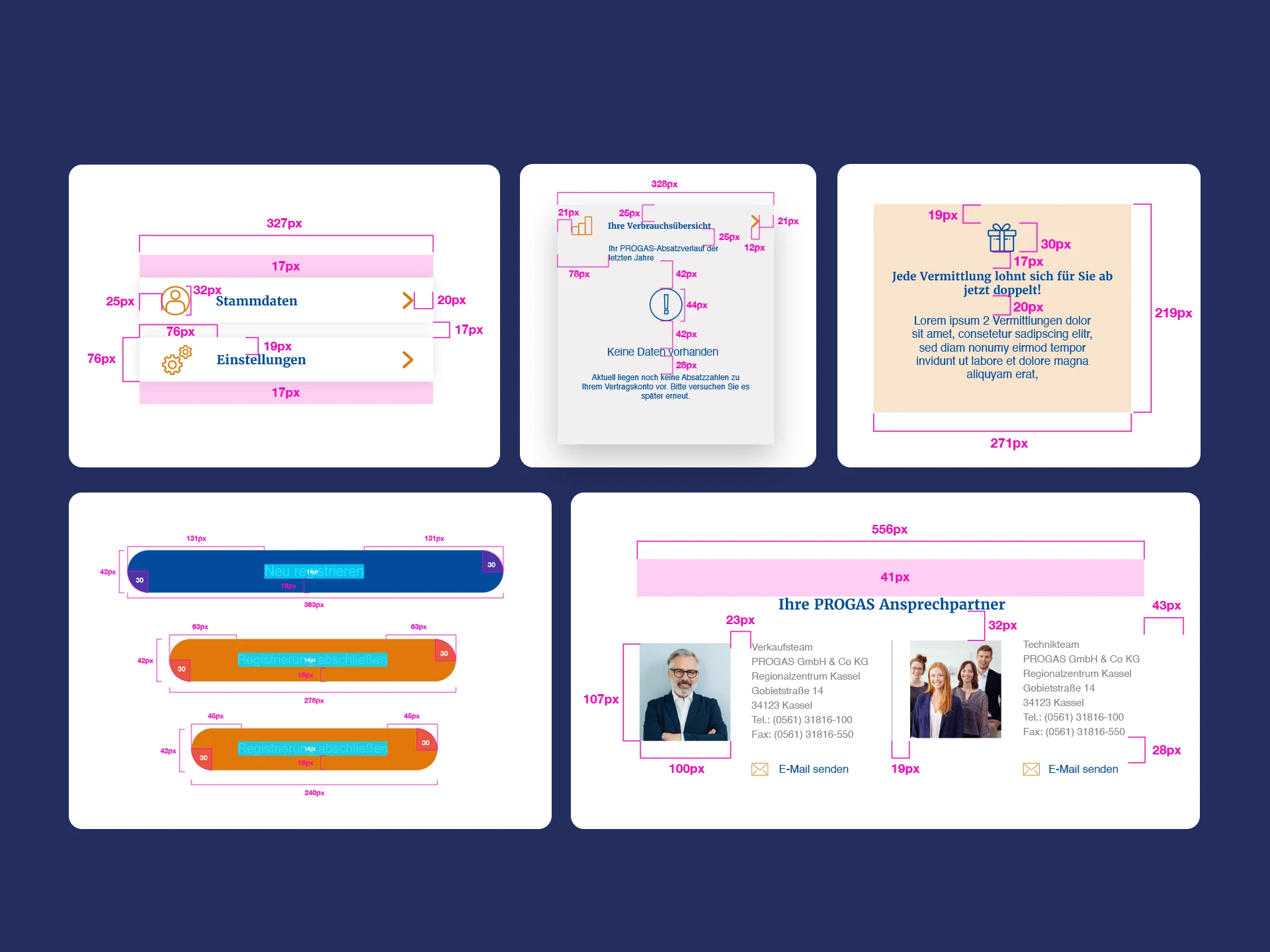 PROGAS Kundenportal-Relaunch: Übersicht der UI-Elemente