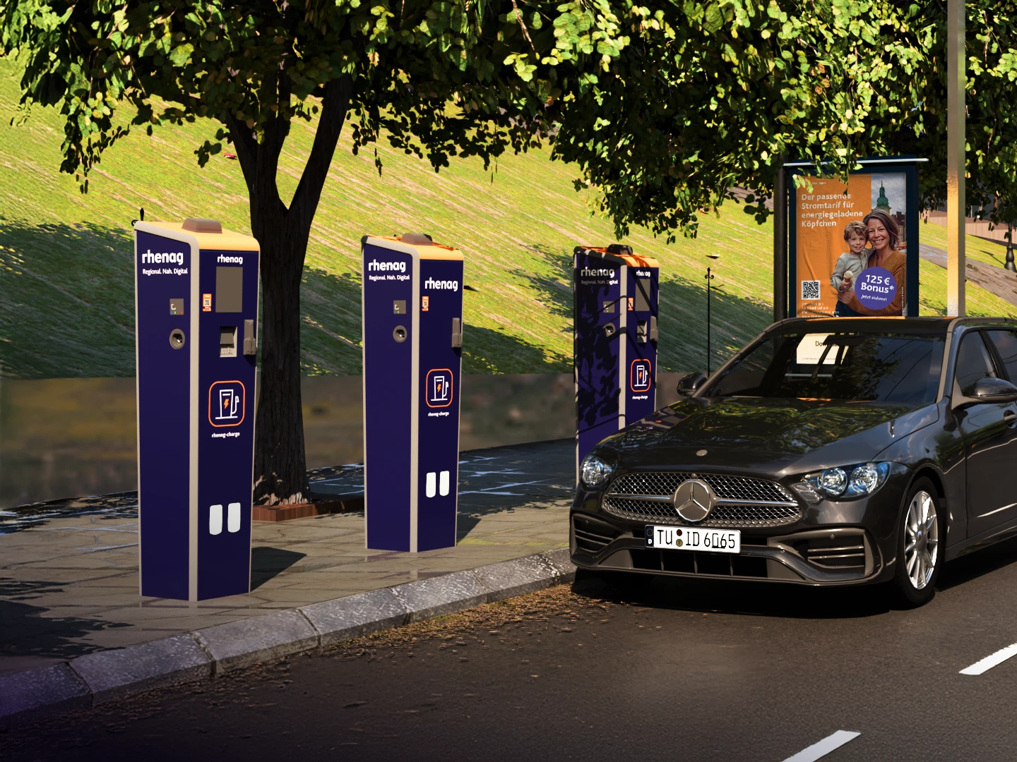 rhenag rhenag-charge Ladesäulen an Straße Mockup